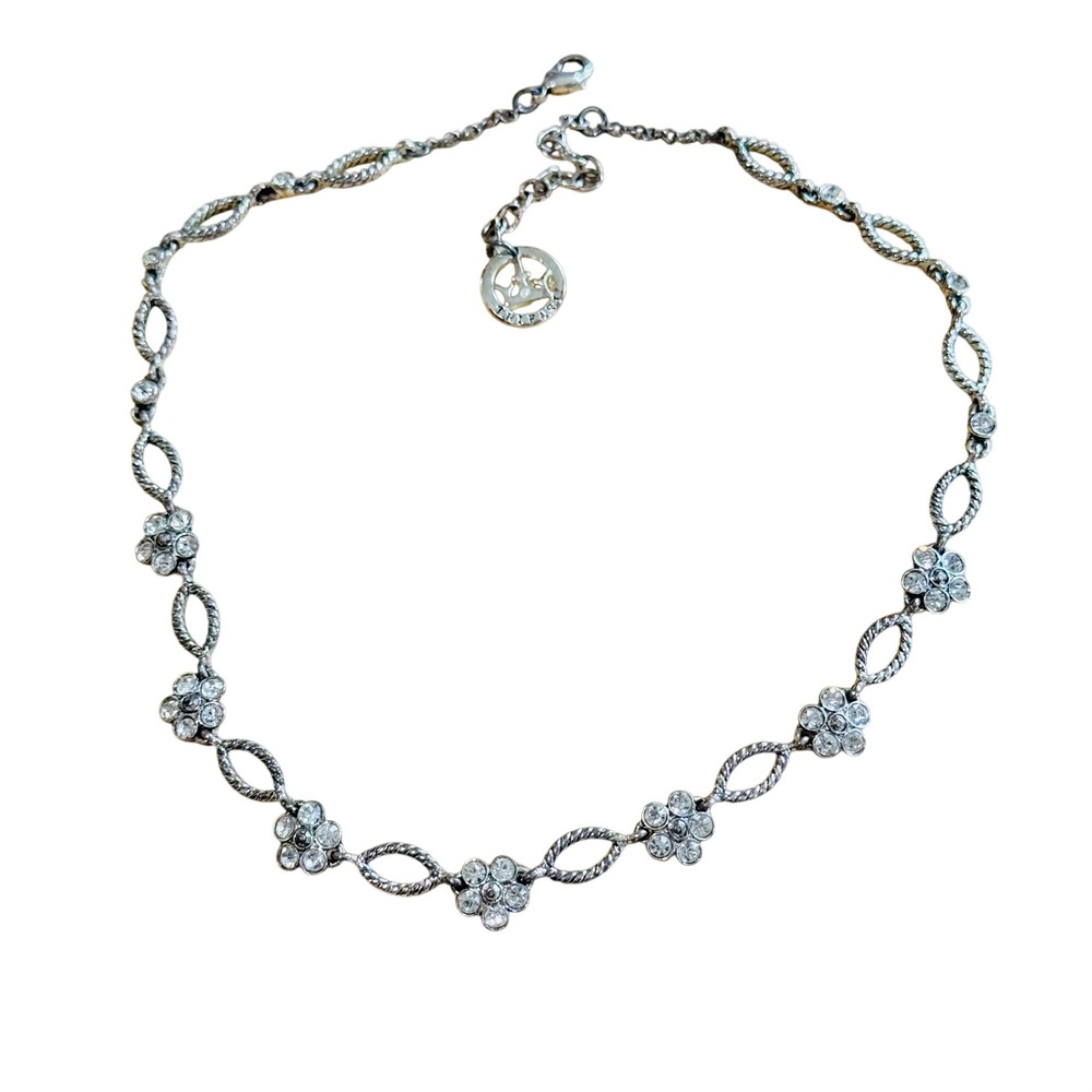 Trifari Regal signed Flower Necklace Bridal Silver Tone Y2K Floral Statement 18"